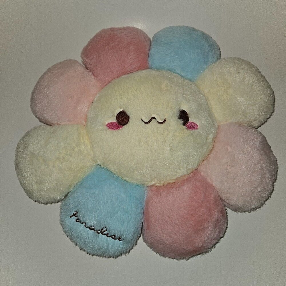 Paradise SOFT Flower Daisy Shape Plush Throw Pillow 15" Yellow Pink Blue Stuffed